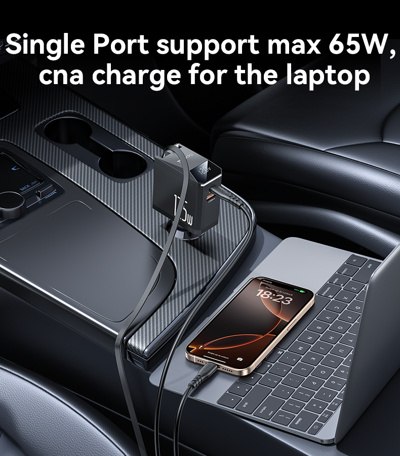 Yesido Y71 125W High-Power Car Charger – 3-in-1 Design with Retractable Type-C & Lightning Cables