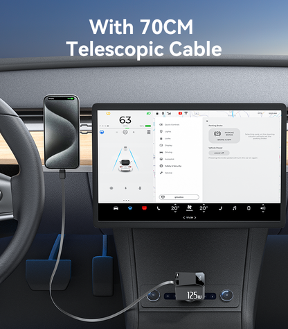 Yesido Y71 125W High-Power Car Charger – 3-in-1 Design with Retractable Type-C & Lightning Cables