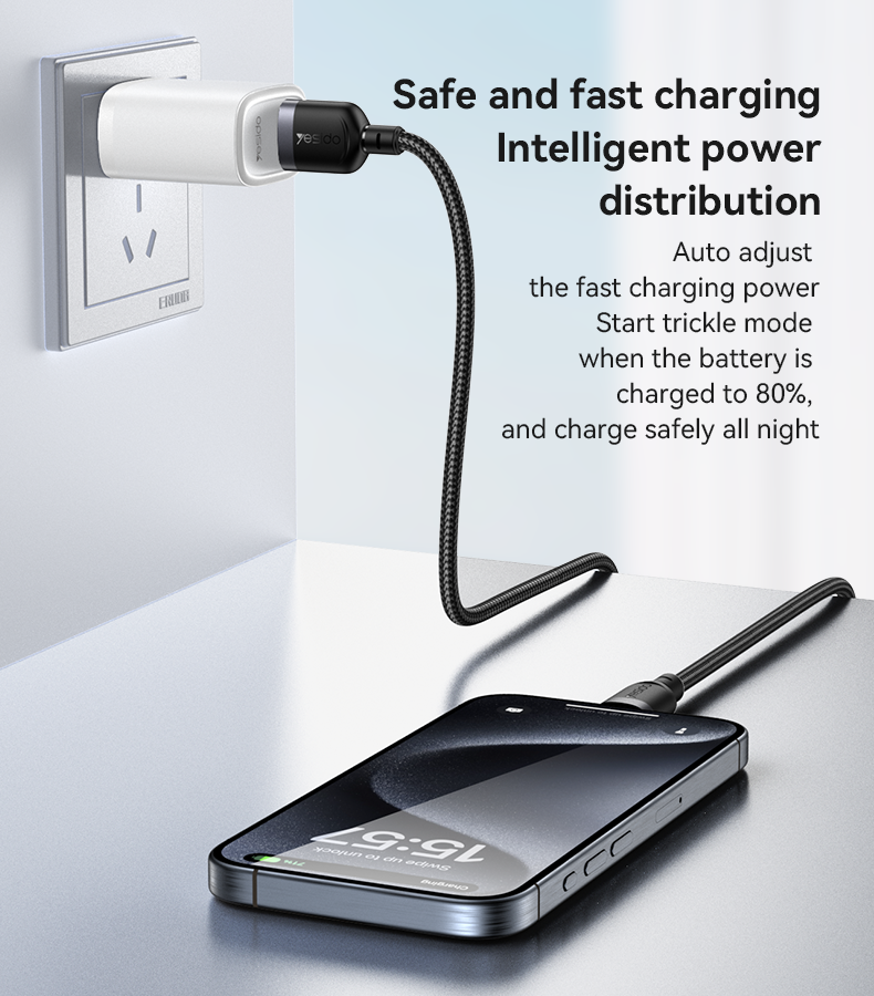 كابل يسيدو Yesido CA131C قصير بطول 30 سم (USB-A إلى Type-C) بقوة 18 واط - تصميم مضفر مصفح وهيكل من سبائك الألومنيوم