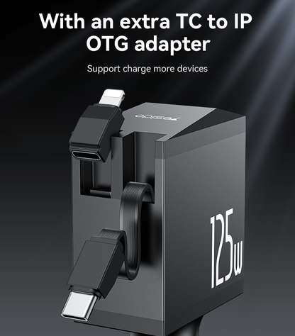 Yesido Y71 125W High-Power Car Charger – 3-in-1 Design with Retractable Type-C & Lightning Cables