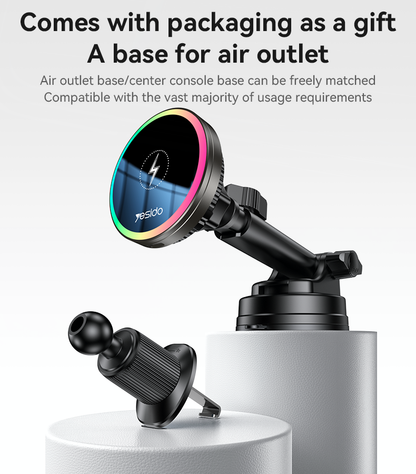 Yesido C315 15W Car Wireless Charger - RGB Lighting & Dual Mounting