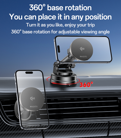 Yesido DS30 15W Wireless Charger - 2-in-1 Car & Desktop Stand