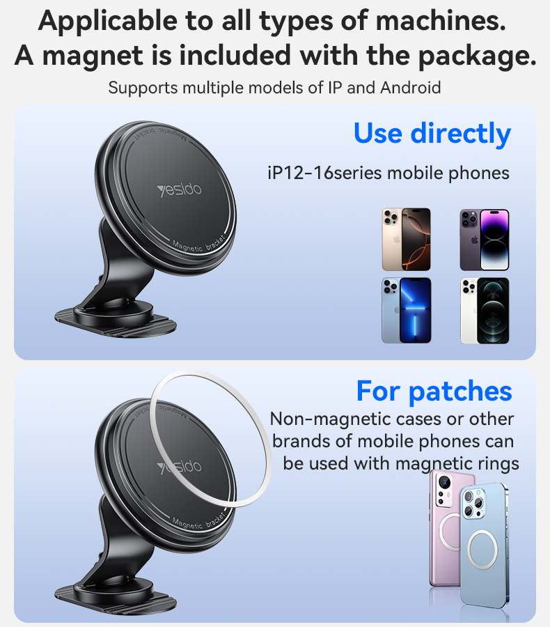 Yesido C220 Magnetic Phone Holder - 360° Rotation & Strong Dashboard Mount