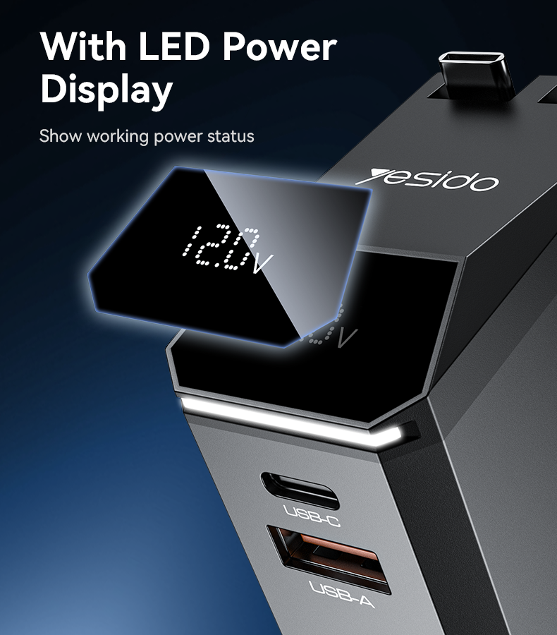 Yesido Y71 125W High-Power Car Charger – 3-in-1 Design with Retractable Type-C & Lightning Cables