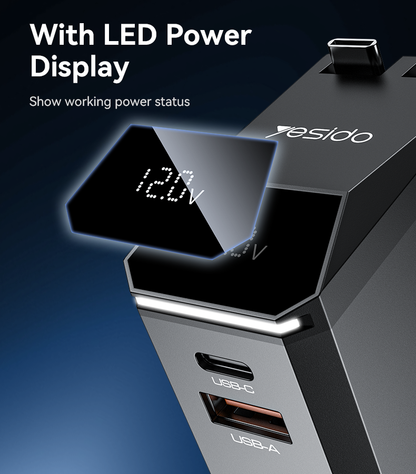 Yesido Y71 125W High-Power Car Charger – 3-in-1 Design with Retractable Type-C & Lightning Cables