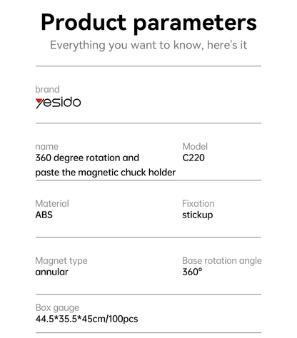 Yesido C220 Magnetic Phone Holder - 360° Rotation & Strong Dashboard Mount