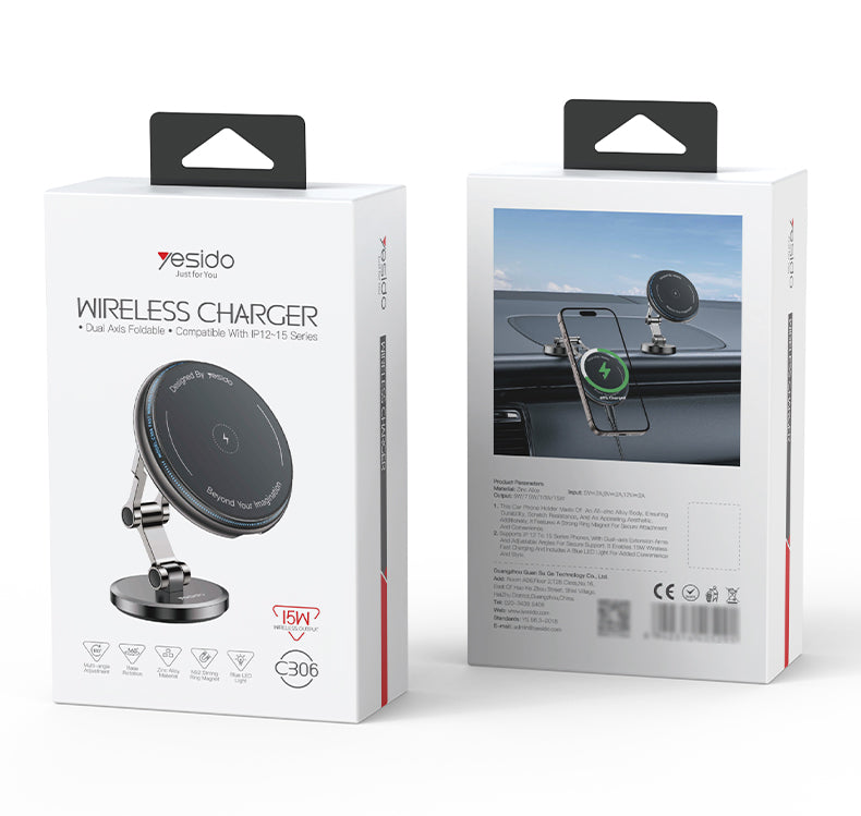 Yesido C306 Magnetic Car Wireless Charger - 15W Fast Charge & Ultra Stability