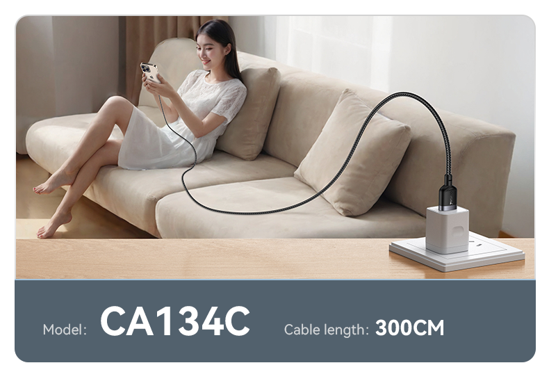 كابل يسيدو Yesido CA134C بطول 3 متر (USB-A إلى Type-C) بقوة 18 واط - تصميم مضفر مصفح وهيكل من الألومنيوم