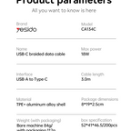 Yesido CA134C 18W Extra-Long USB-A to USB-C Cable – 3m Braided Nylon & Aluminum Alloy Connectors (3A)