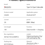 Yesido CA204P 60W PD Fast Charging & Data Cable – Durable 16-Braided Aluminum Alloy Design (1 Meter)
