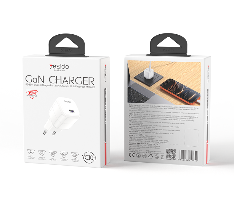 Yesido YC102 20W GaN Super Fast Mini Wall Charger – Single USB-C PD Power Adapter