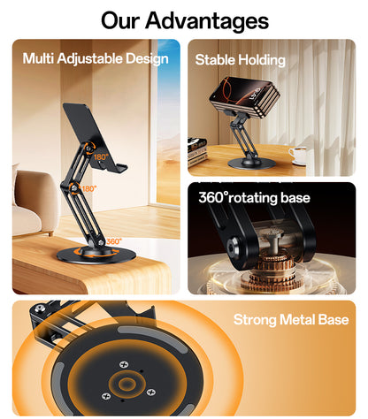 Yesido C300 360° Rotating Aluminum Desktop Stand - Foldable & Adjustable for Phones & Tablets