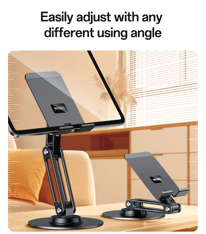 Yesido C300 360° Rotating Aluminum Desktop Stand - Foldable & Adjustable for Phones & Tablets