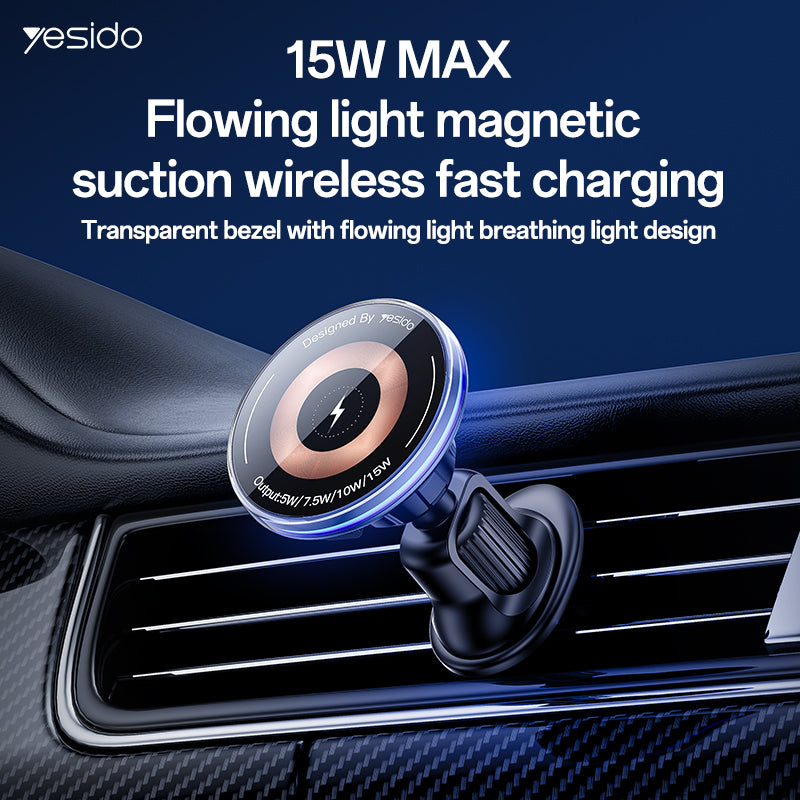 C308 Low Temperature 15W MAX Flowing Light Magnetic Suction Wireless Fast Charging Phone Holder