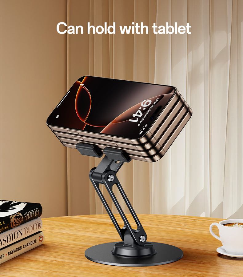 Yesido C300 360° Rotating Aluminum Desktop Stand - Foldable & Adjustable for Phones & Tablets