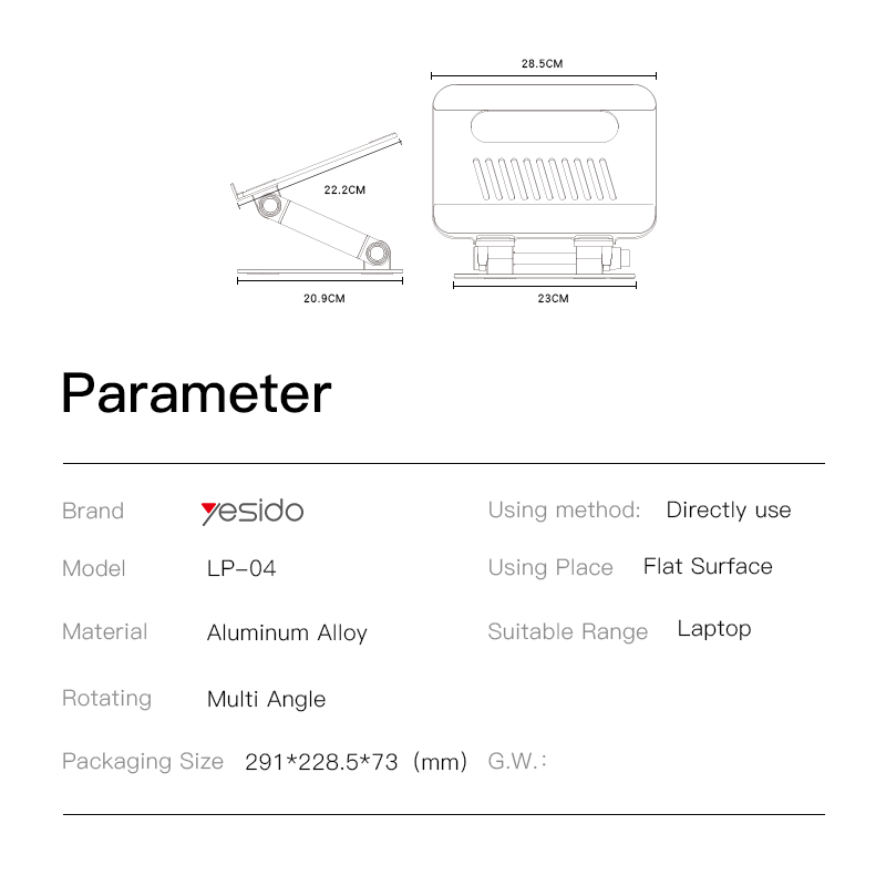 Yesido LP04 Laptop Stand - Adjustable, Aluminum Laptop Stand