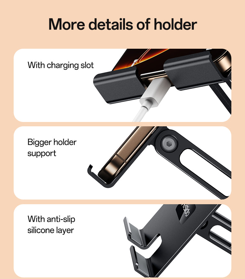 Yesido C300 360° Rotating Aluminum Desktop Stand - Foldable & Adjustable for Phones & Tablets