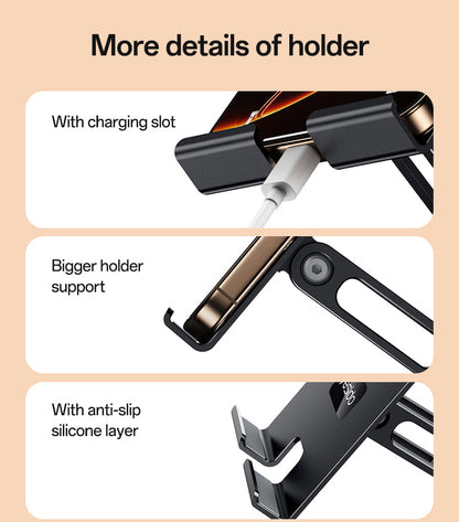 Yesido C300 360° Rotating Aluminum Desktop Stand - Foldable & Adjustable for Phones & Tablets