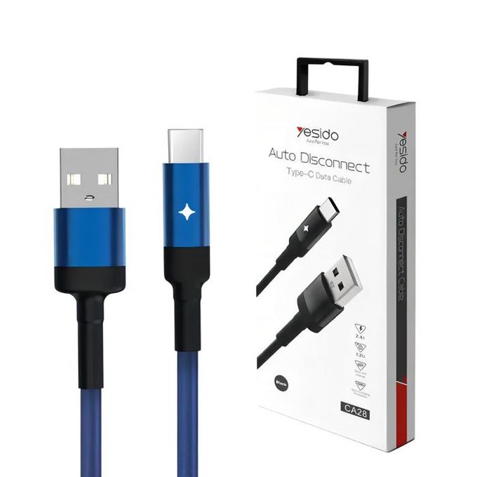 Yesido CA28 Intelligent Lightning Data Cable – 1.2m Auto-Disconnect Technology with Cotton Braided Armor & Metal Shell (2.4A Max)