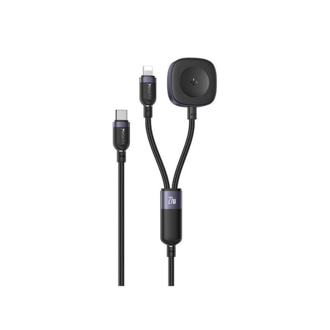 كابل وشاحن يسيدو Yesido CA136L الذكي 2 في 1 (Type-C إلى Lightning وشاحن ساعة آبل) بقوة 27 واط لشحن أجهزة آبل معاً