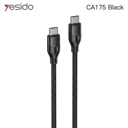 Yesido CA175 60W 3A USB-C to USB-C Charging & Data Cable – 1m Eco-Friendly PVC Design (White)