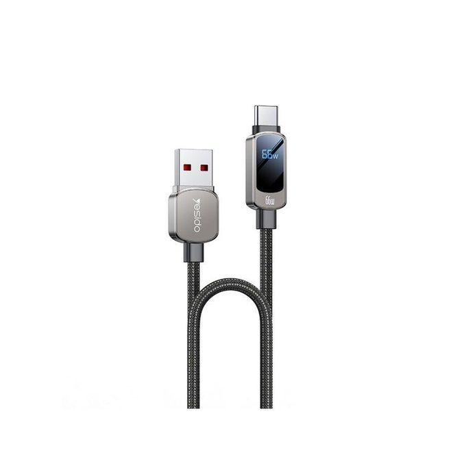 كابل يسيدو Yesido CA128C بطول 1.2 متر (USB-A إلى Type-C) بقوة 66 واط - مزود بشاشة عرض رقمية أفقية وهيكل من سبيكة الزنك