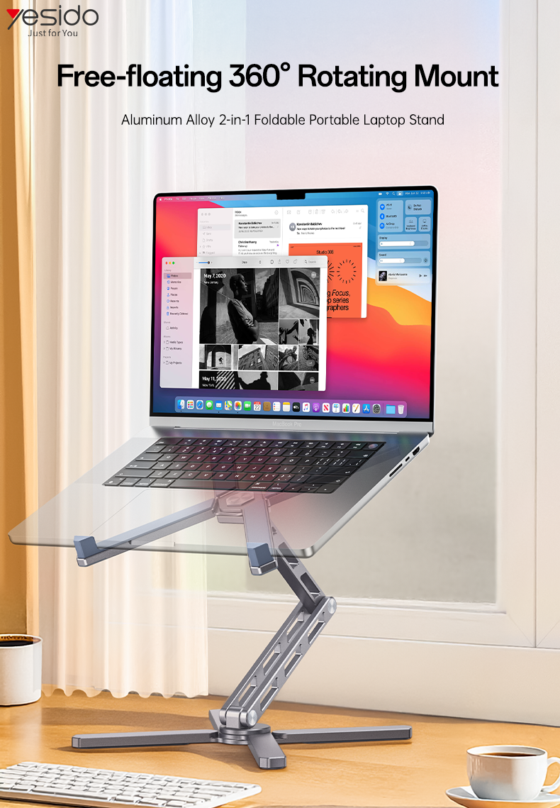 YESIDO LP09 Aluminum Laptop Stand Height Adjustable Foldable Notebook