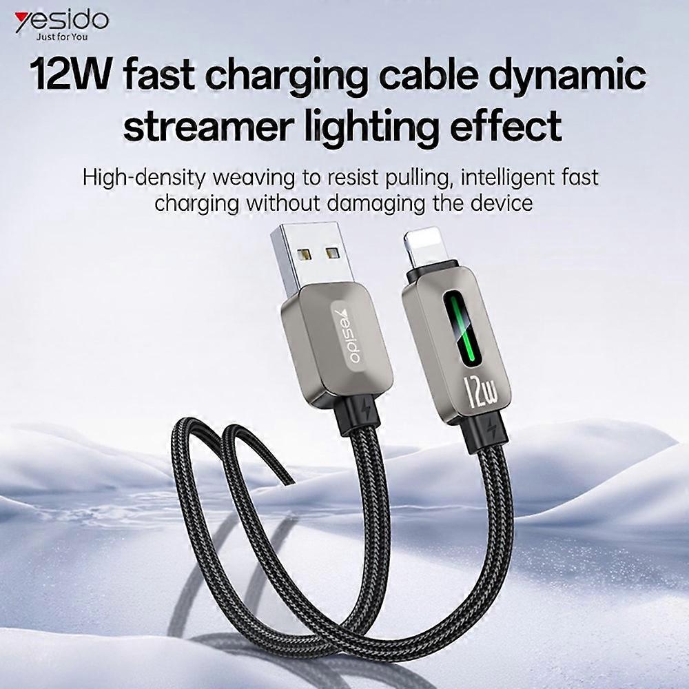 كابل يسيدو Yesido CA137L بطول 1.2 متر (USB-A إلى Lightning) بقوة 12 واط - تصميم مضفر متين ومقاوم لدرجات الحرارة العالية