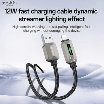 كابل يسيدو Yesido CA137L بطول 1.2 متر (USB-A إلى Lightning) بقوة 12 واط - تصميم مضفر متين ومقاوم لدرجات الحرارة العالية