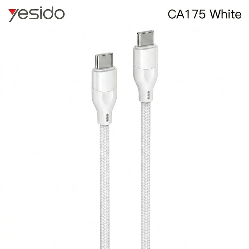 Yesido CA175 60W 3A USB-C to USB-C Charging & Data Cable – 1m Eco-Friendly PVC Design (White)