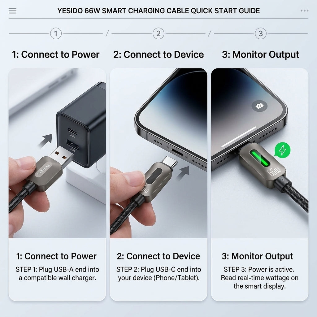 كابل يسيدو Yesido CA137C بطول 1.2 متر (USB-A إلى Type-C) بقوة 66 واط - شحن فائق السرعة وتصميم مضفر مصفح