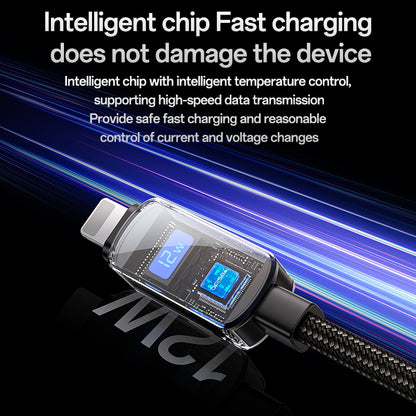 كابل يسيدو Yesido CA128L بطول 1.2 متر (USB-A إلى Lightning) بقوة 12 واط - مزود بشاشة عرض رقمية أفقية وهيكل من سبيكة الزنك
