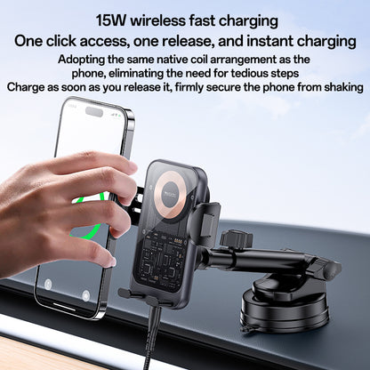 Yesido C307 15W Car Wireless Charger - Transparent Design & Smart Electric Lock