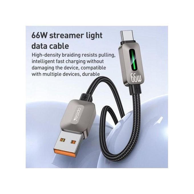 كابل يسيدو Yesido CA137C بطول 1.2 متر (USB-A إلى Type-C) بقوة 66 واط - شحن فائق السرعة وتصميم مضفر مصفح
