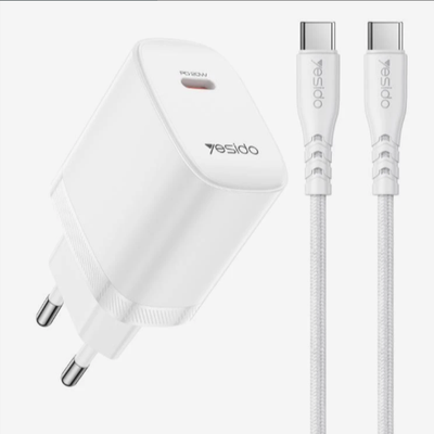 Yesido YC105 20W PD Fast Wall Charger – Single Type-C Port with Type-C to Type-C Cable