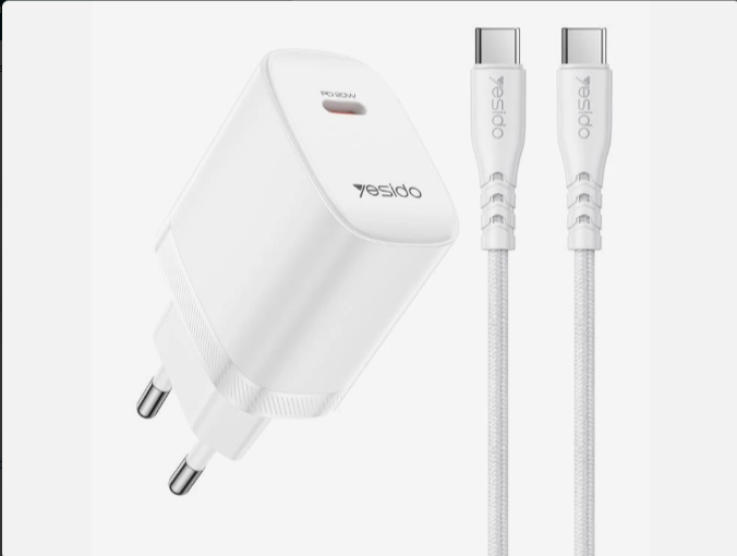 شاحن Yesido YC105 السريع بقوة 20 واط - منفذ Type-C PD مع كابل Type-C to Type-C