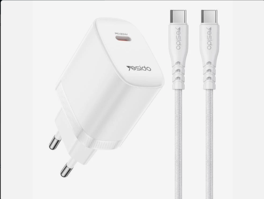 Yesido YC105 20W PD Fast Wall Charger – Single Type-C Port with Type-C to Type-C Cable