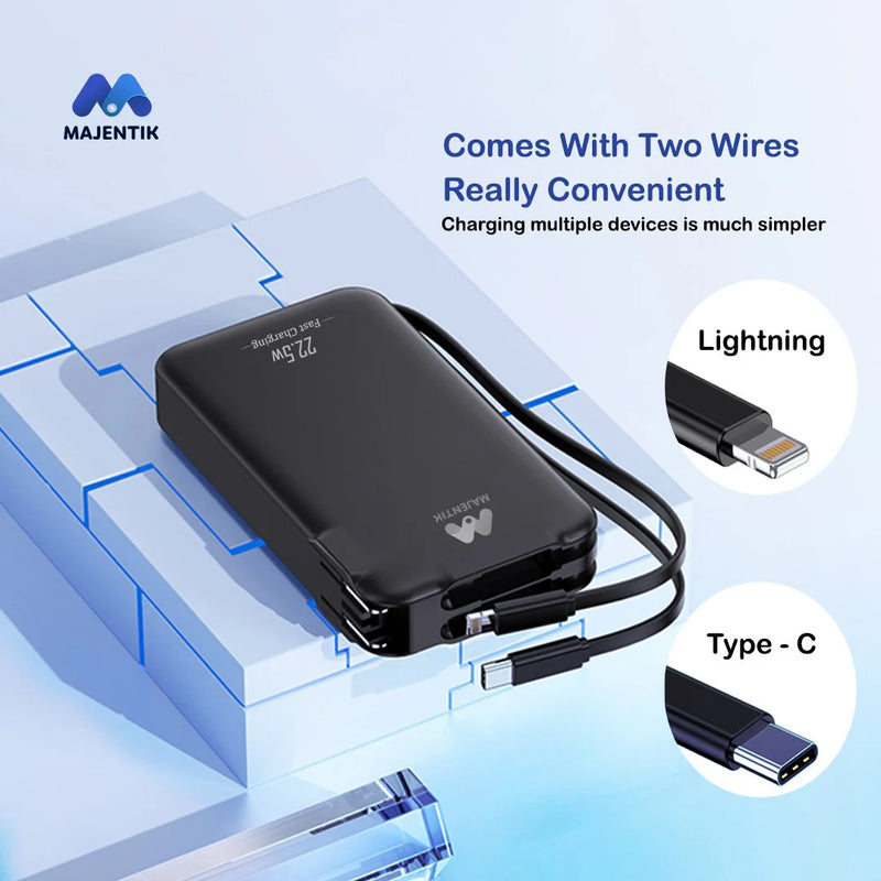 Majentik MJ-31 10000mAh Power Bank – 22.5W Fast Charger with Built-in Cables