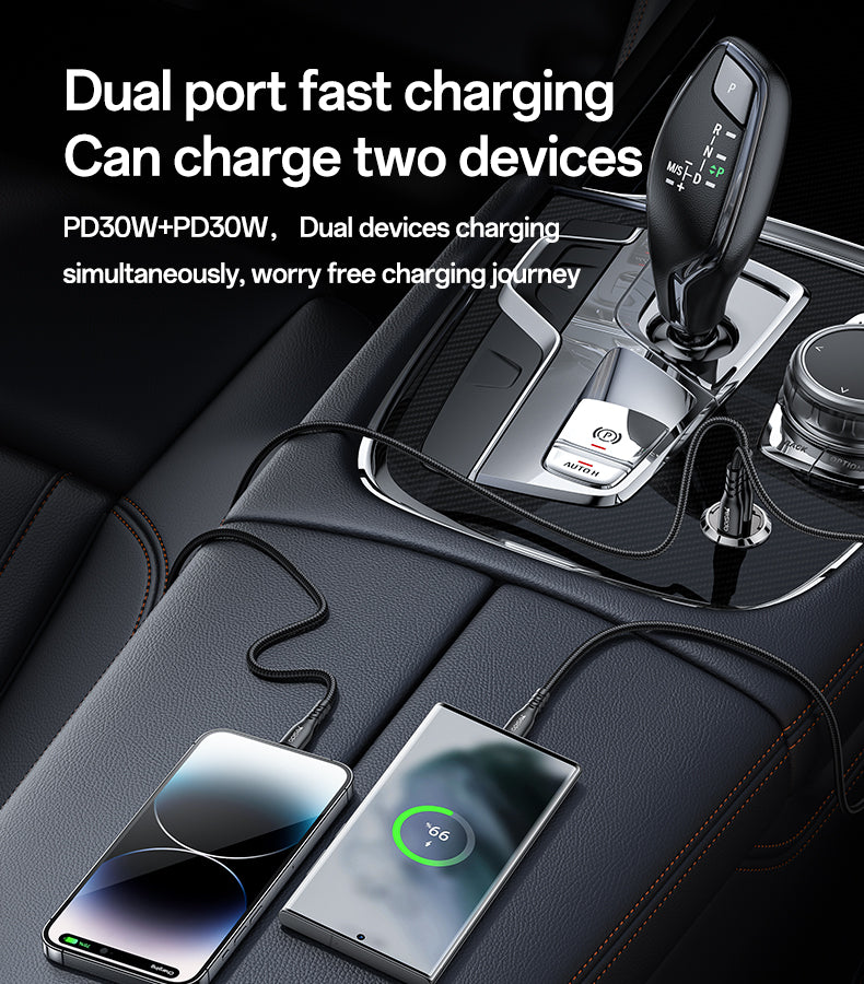 Yesido Y69 Mini Hidden Car Charger 30W – Transparent Zinc Alloy Design with Dual Type-C PD Ports