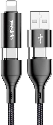 Yesido CA59 4-in-1 Multi-Connector Fast Charging Cable – 1.2m Heavy-Duty Cotton Braided Armor with Metal Shells (60W Power Delivery)
