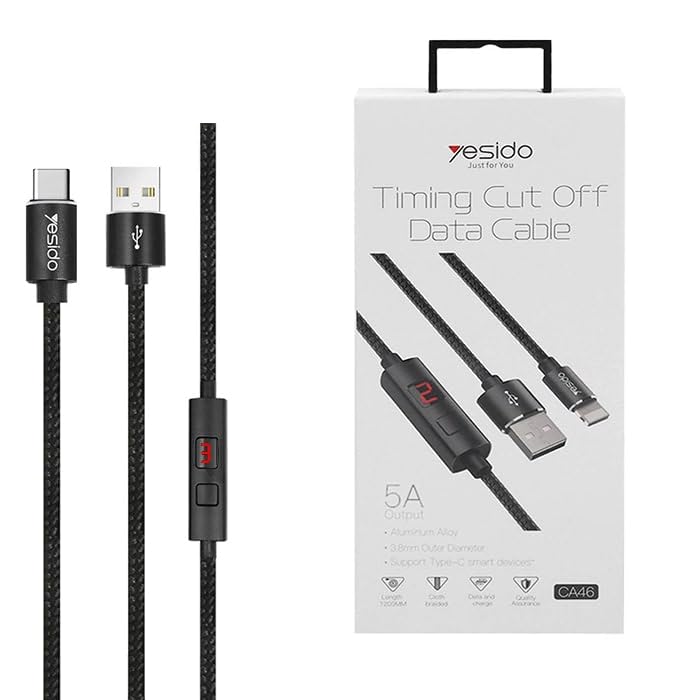 Yesido CA46 Intelligent Type-C Data Cable – 1.2m Smart Timing Cut-Off Technology with Aluminum Alloy Shells (2.4A Max / USB 2.0)