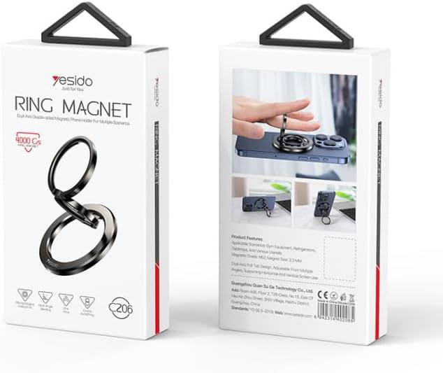 Yesido C206 Double Side Magnetic Ring Holder with Dual Folding Rings Zinc Alloy