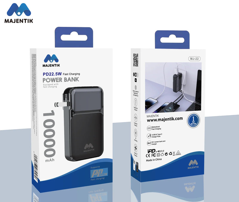 Majentik MJ-22 2-in-1 Hybrid Power Bank & Wall Charger – 10000mAh with 22.5W Fast Charging