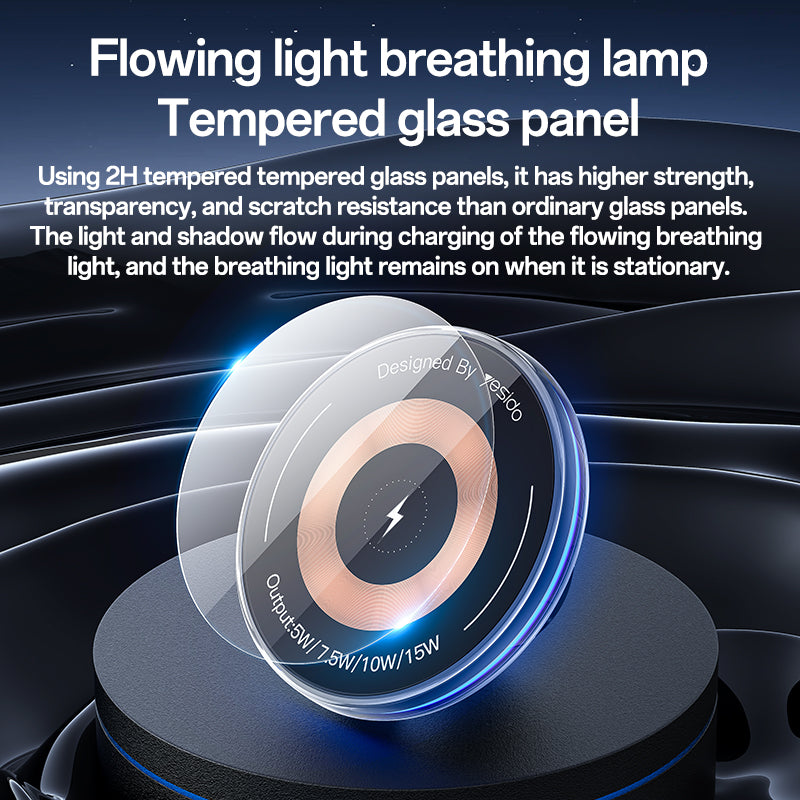 C308 Low Temperature 15W MAX Flowing Light Magnetic Suction Wireless Fast Charging Phone Holder