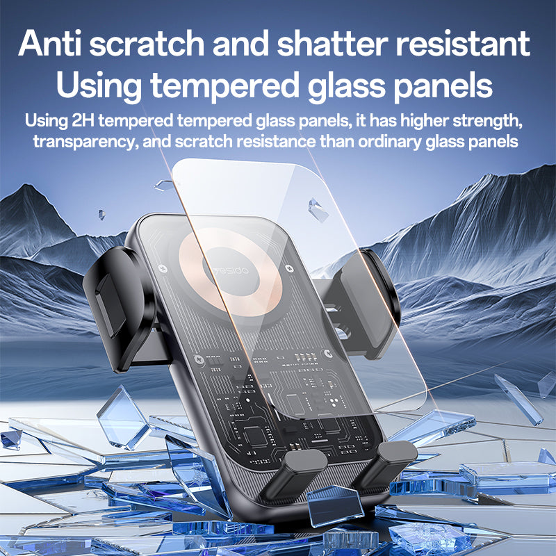 Yesido C307 15W Car Wireless Charger - Transparent Design & Smart Electric Lock