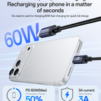 Yesido CA204P 60W PD Fast Charging & Data Cable – Durable 16-Braided Aluminum Alloy Design (1 Meter)