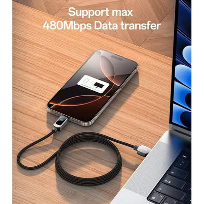 كابل يسيدو Yesido CA128C بطول 1.2 متر (USB-A إلى Type-C) بقوة 66 واط - مزود بشاشة عرض رقمية أفقية وهيكل من سبيكة الزنك