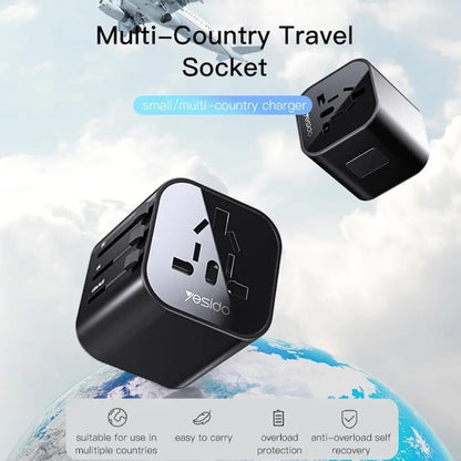 Yesido MC09 4-in-1 Universal Travel Adapter – Compact Folding Design for AU, US, EU, and UK