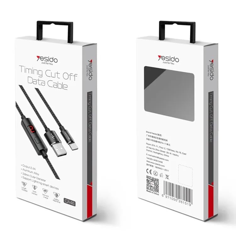 Yesido CA46 Intelligent Type-C Data Cable – 1.2m Smart Timing Cut-Off Technology with Aluminum Alloy Shells (2.4A Max / USB 2.0)
