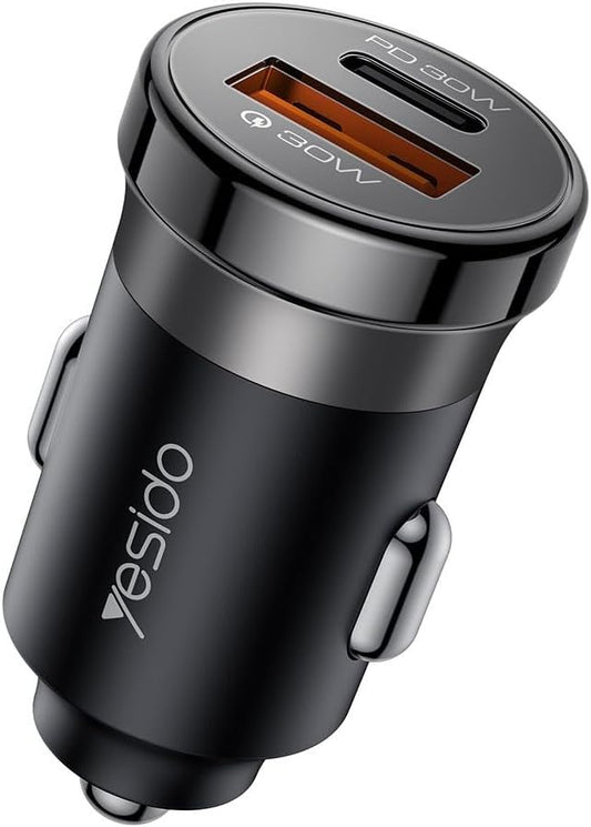 Yesido Y72 30W Dual Port Fast Car Charger – (USB + Type-C) with Type-C to Type-C Fast Cable